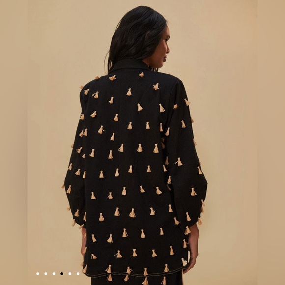 Farm Rio Black Raffia Fringed Blazer - Picture 6 of 9